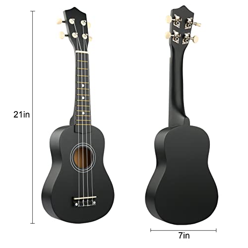 LXS Soprano Ukulele for Beginners - 21 Small Guitar with Gig Bag and Accessories (Black)