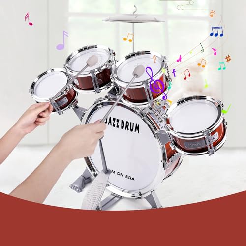 Kids Toy Jazz Drum Set with Stool and 5 Drums, Red Birthday Gift