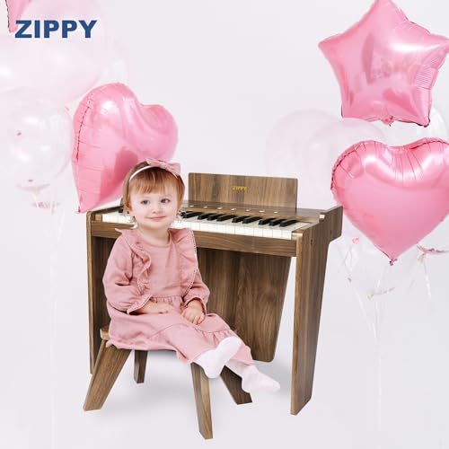 ZIPPY Kids Piano Keyboard, 37 Keys Digital Piano with Touch Sensitive Control Panel and Built-in Songs for Boys and Girls, Walnut Finish