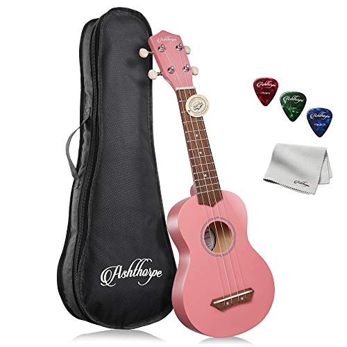 Beginner Pink Soprano Ukulele Starter Bundle Kit - 21-inch 4 String Uke Kit with Gig Bag, Cloth, and Picks for Kids