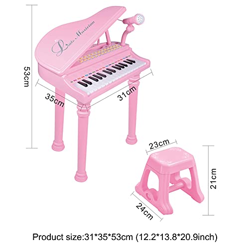 Pink Piano Keyboard Toy for Kids with Microphone and Stool