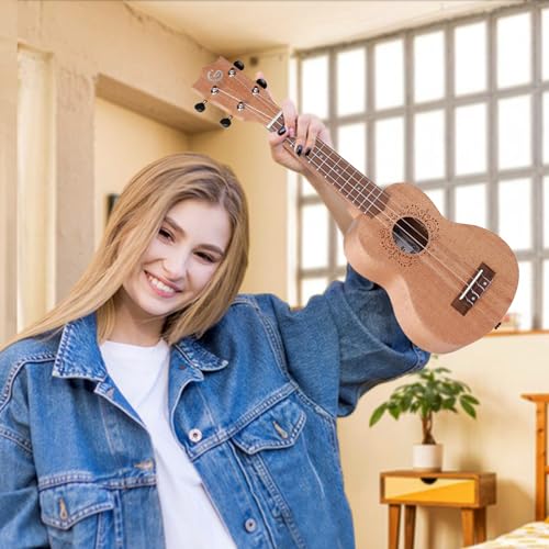 Exciting Soprano Ukulele for Adults and Kids - Premium Beginner Guitar - Hawaiian Style 21-inch Ukulele - Solid Mahogany Wood Sound