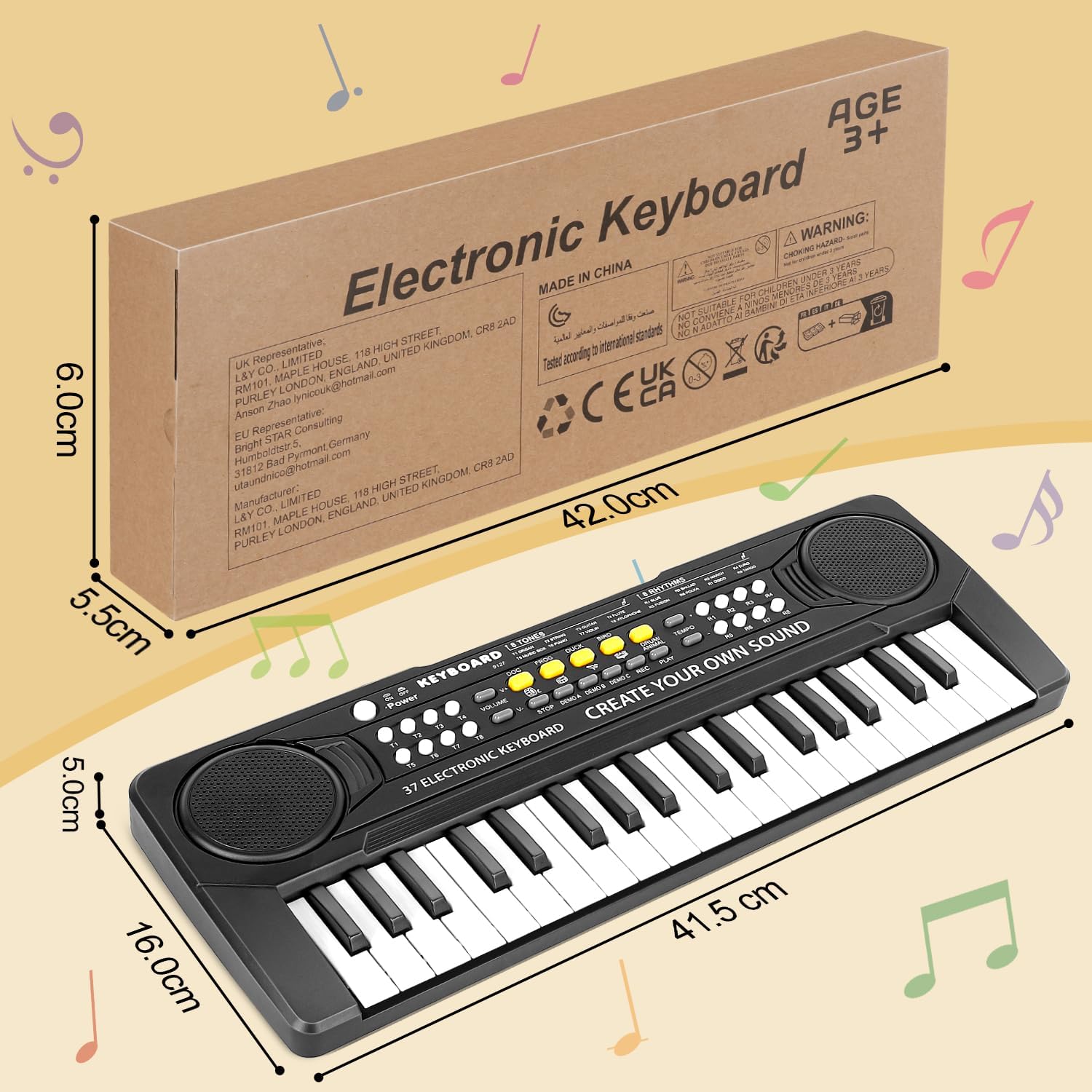 37 Key Kids Keyboard Piano with Microphone - Educational Musical Toy for Beginners