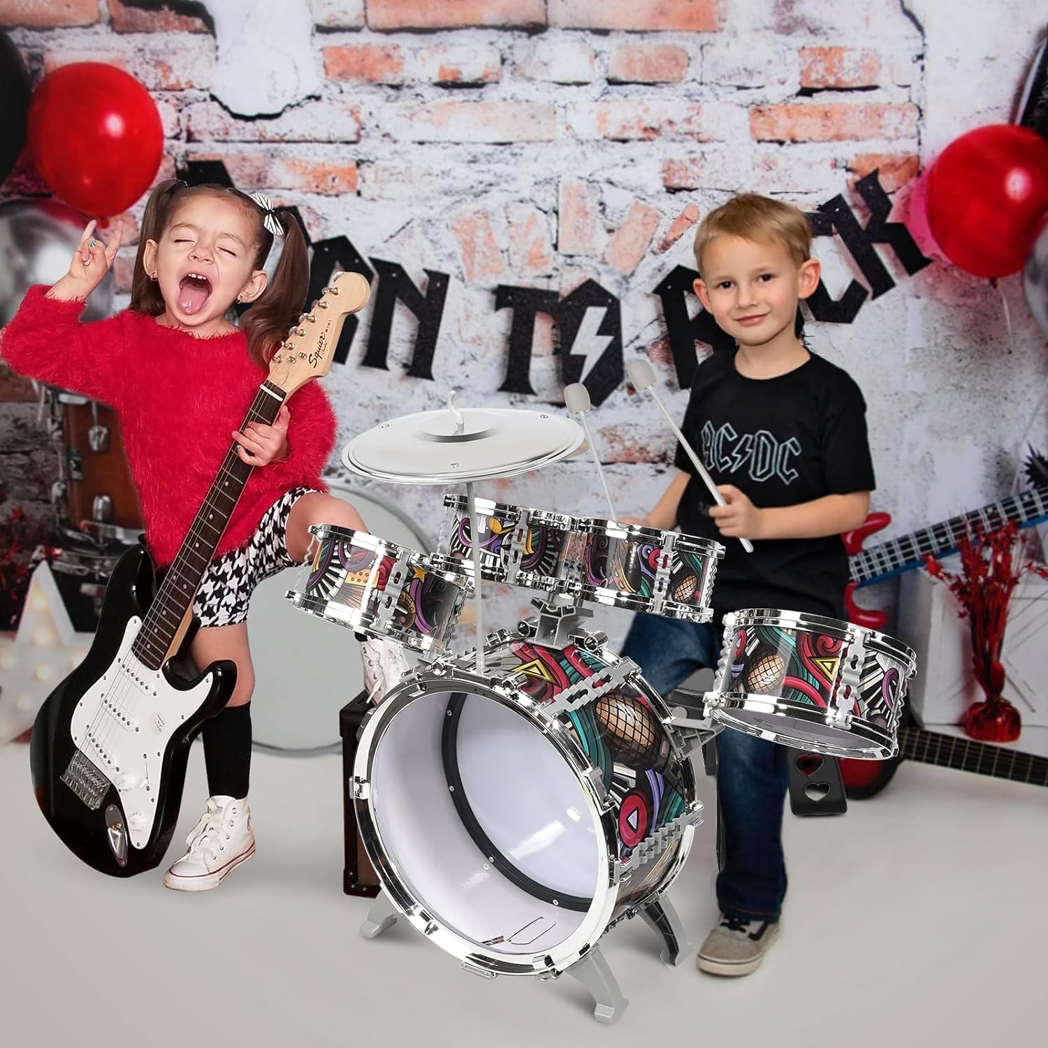 Raimy Kids Drum Set for Toddlers with 5 Piece High Drums